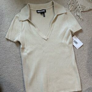 🍒2 for $12🍒 DKNY Cream Ribbed Polo Blouse